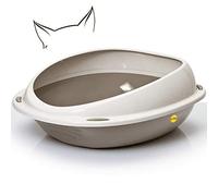 CAT CENTRE Grey Large Cat Open Litter Tray With Rim Kitten Pet Toilet Plastic Loo Pan Box Anti-Spillage Lowered Entry Step Rounded Corners Detachable Rim Easy Cleaning No Spilling