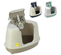 CAT CENTRE Grey Large Corner Hooded Cat Litter Tray +Scoop +Charcoal Filter | Flip door enclosed toilet den, extra deep anti-spillage, detachable hood, easy cleaning, safe for kittens