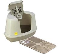 CAT CENTRE Grey Large Hooded Corner Cat Litter Tray + Mat, 3 Colours