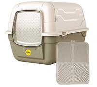 CAT CENTRE Grey Large Litter Tray Hooded Toilet Kittens Cats Charcoal Filter Flap Door Scoop Enclosed High-Sided Loo Box with Mat Bundle