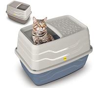 CAT CENTRE Grey Top Entry Litter Tray Extra Deep Covered Enclosed Loo Pan | Anti-spillage cat toilet, hooded litter box, enclosed litter tray for cats and kittens, high-sided covered loo pan