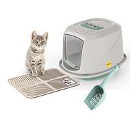 CAT CENTRE Hooded Kitten Litter Tray Medium Green + Scoop, Mat, Filter