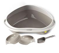 CAT CENTRE Jumbo Corner Open Litter Tray Bundle, Bowls & Scoop, Cat Kitten | Large corner litter box set, 2 bowls included, scoop included, BPA free pet safe plastic, cats & kittens