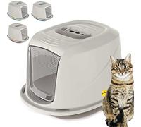 CAT CENTRE Jumbo Grey Cat Hooded Litter Tray High Sided Rim Extra Spacious Long Wide Adult Big Cats XL Toilet Enclosed Box Pan Loo Charcoal Filter Flap Door Lidded Detachable Hood Easy Cleaning