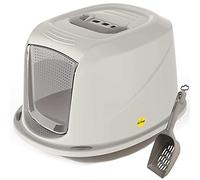 CAT CENTRE Jumbo Grey Hooded Cat Litter Tray +Waste Scoop Set Carbon Filter Kitten Large Toilet Pet Box Loo Pan Starter Pack Portable Swing Flap Door Carry Handle Galaxy Rounded Corners Easy Cleaning