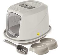 CAT CENTRE Jumbo Grey Kitten Hooded Litter Tray Durable Bundle Bowls Toilet Starter Set Kit Loo Carry Handle Carbon Filter