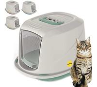 CAT CENTRE Jumbo Hooded Cat Litter Tray XL Green, Charcoal Filter | Extra spacious enclosed litter box, high sided rim, flap door, detachable lid, easy clean, adult big cats