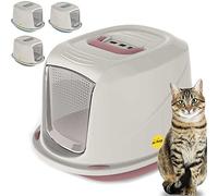 CAT CENTRE Jumbo Hooded Litter Tray, Pink, XL, Charcoal Filter