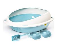 CAT CENTRE Jumbo Litter Tray Box Rim Loo 2 x Blue 0.3L Bowls & Large Blue Litter Scoop Cat Kitten Bundle