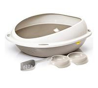 CAT CENTRE Jumbo Litter Tray & Rim, 2x Grey 0.3L Bowls, Large Scoop Bundle | Cat kitten starter set, litter box with detachable rim, BPA-free pet-safe plastic, dishwasher-friendly