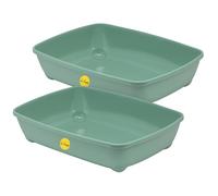 CAT CENTRE Jumbo Open Cat Litter Tray XL, Set of 2, Green, 56cm | Rounded Corners, Easy Clean Plastic, Pet Toilet Pan, Kitten, Adult & Elderly Cats, Indoor & Outdoor Use