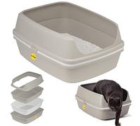CAT CENTRE Jumbo Scoopless Open Cat Litter Tray High Sided Rim 57cm Kitten Pet Sifting Toilet Plastic Loo Pan Box Anti-Spillage Portable Easy Cleaning No Spilling Grey Collection