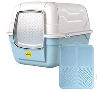 CAT CENTRE Large Hooded Cat Litter Tray, Blue, Charcoal Filter, Scoop & Mat
