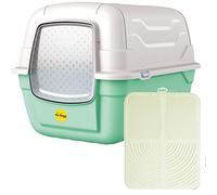 CAT CENTRE Large Hooded Cat Litter Tray, Green, Charcoal Filter, Scoop & Mat