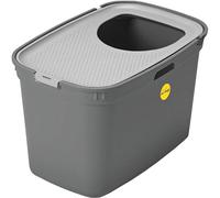 CAT CENTRE Large Top Entry Cat Litter Tray Extra Deep XL High Sided Covered Dog-Proof Toilet Box Pan Loo Kitten Cats Grey Base + Light Grey Lid Toddler-Proof Multi-Pet Households Rounded