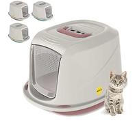 CAT CENTRE Medium Pink Cat Hooded Litter Tray Extra Deep Kittens Small Cats Toilet Enclosed Box Pan Loo Filter Flap Door Detachable Rim Rounded Corners Safe Durable Galaxy Carry Handle