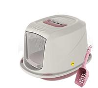CAT CENTRE Medium Pink Hooded Kitten Litter Tray +Waste Scoop Set Carbon Filter Small Cat Toilet Pet Box Loo Pan Starter Pack Portable Swing Flap Door Carry Handle Galaxy Rounded Corners Easy Cleaning