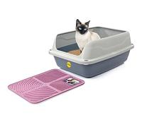 CAT CENTRE Open Cat Litter Tray + Pink Mat, High Sided, Detachable Rim, XL