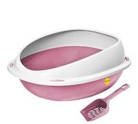 CAT CENTRE Pink Jumbo Cat Litter Tray with Rim + Scoop Bundle, Anti-Spill