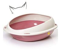 CAT CENTRE Pink Jumbo Cat Open Litter Tray With Rim Kitten Pet Toilet Plastic Loo Pan Box Anti-Spillage Lowered Entry Step Rounded Corners Detachable Rim Easy Cleaning No Spilling