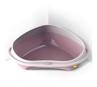 CAT CENTRE Pink Large Corner Cat Litter Tray with Rim, Anti-Spillage | Open kitten litter box, lowered entry step, rounded corners, easy clean plastic loo pan