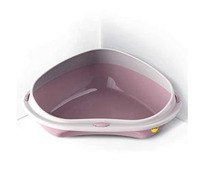 CAT CENTRE Pink Large Corner Cat Litter Tray with Rim, Anti-Spillage | Open kitten litter box, lowered entry step, rounded corners, easy clean plastic loo pan