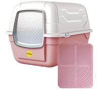 CAT CENTRE Pink Large Litter Tray Hooded Toilet Kittens Cats Charcoal Filter Flap Door Scoop Enclosed High-Sided Loo Box with Mat Bundle