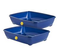 CAT CENTRE Set of 2 Blue Jumbo Open Cat Litter Tray 56cm XL Pet Toilet Kitten Easy Clean Plastic Portable Pan Loo Box Rounded Corners - Indoor & Outdoor - Kittens Adult Elderly Cats Trays