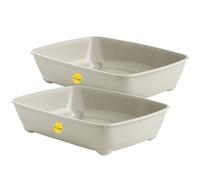 CAT CENTRE Set of 2 Grey Jumbo Open Cat Litter Tray 56cm XL Pet Toilet Kitten Easy Clean Plastic Portable Pan Loo Box Rounded Corners - Indoor & Outdoor - Kittens Adult Elderly Cats Trays
