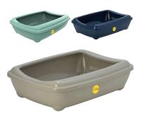 CAT CENTRE Warm Grey Open Cat Litter Tray With Rim Large 50cm Kitten Pet Toilet Plastic Loo Pan Box Anti-Spillage Portable Rounded Corners Detachable Rim Easy Cleaning No Spilling
