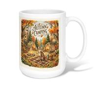 Cat Ceramic Coffee Mug, Autumn Camping Tent Campfire Fall Orange Novelty Tea Mug with Handle Ideal for Friends Family Co-worker Lovers Eldership Senior 15 Oz