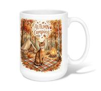 Cat Ceramic Coffee Mug, Autumn Camping Tent Fire Autumn Orange Novelty Tea Cup with Handle Ideal for Friendship Family Colleague Teachers Sweetheart Staff 15 Oz