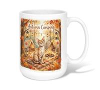 Cat Ceramic Coffee Mug, Autumn Camping Tent Lantern Fall Orange Novelty Tea Cup with Handle Ideal for Friends Family Coworkers Teachers Couples Employees 15 Oz
