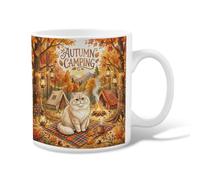 Cat Ceramic Coffee Mug, Autumn Cozy Tent Fire Autumn Orange Novelty Work Drinking Mugs with Handle Ideal for Friends Family Lovers Eldership Senior Co-worker 11 Oz