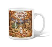 Cat Ceramic Coffee Mug, Autumn Fanciful Tent Campfire Autumn Orange Novelty Tea Cup with Handle Ideal for Friendship Family Colleague Teachers Sweetheart Staff 11 Oz