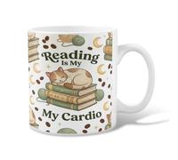 Cat Ceramic Coffee Mug, Cozy Fanciful Books Coffee Beans None Green Novelty Tea Mug with Handle Ideal for Friendship Family Colleague Teachers Sweetheart Staff 11 Oz