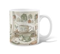 Cat Ceramic Coffee Mug, Cozy Minimalistic House Plant None Green Novelty Tea Cup with Handle Ideal for Friends Family Lovers Eldership Senior Co-Worker 11 Oz