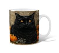 Cat Ceramic Coffee Mug, Halloween Gothic Pumpkins Spider Web Halloween Black Novelty Work Drinking Mugs with Handle Gift for Friendship Family Colleague Teachers Sweetheart Staff 11 Oz