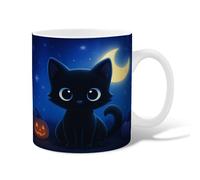 Cat Ceramic Coffee Mug, Halloween Playful Moon Pumpkin Halloween Black Novelty Work Drinking Mugs with Handle Gift for Friends Family Co-Worker Lovers Eldership Senior 15 Oz