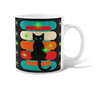 Cat Ceramic Coffee Mug, Halloween Retro Stars Stripes Halloween Black Novelty Office Drinking Cup with Handle Ideal for Friends Family Co-Worker Lovers Eldership Senior 11 Oz