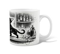 Cat Ceramic Coffee Mug, Vintage Illustrative Bar Bottles None Black Novelty Work Drinking Mugs with Handle Ideal for Friends Family Lovers Eldership Senior Co-Worker 11 Oz