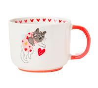 Cat Ceramic Mug 400ml Cartoon Cat Prints & Red Handles Assorted Designs