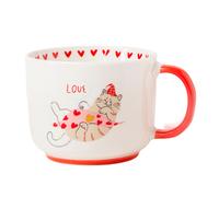 Cat Ceramic Mug 400ml Cartoon Cat Prints & Red Handles Assorted Designs