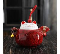 Cat Ceramic Tea Canister Set, Airtight Storage Jar for Tea, Coffee, Sugar & Dry Food, Decorative Kitchen Canister,Unique Housewarming Gift(Red L)