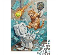 Cat Chaos in The Bathroom Jigsaw Puzzle 1000 Pieces for Cat Mom Gift, 38x26cm/1000pcs
