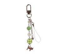 Cat Charm with Four Leaf Clovers Keychain Colorful Beaded Keyring Bag Decoration, As Shown in the Figure, as described