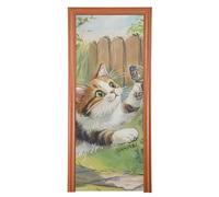 Cat Chasing A Colorful Butterfly Decorative Covers for Front 35x79 in Hello Spring Banner Spring Summer Seasonal Decor M