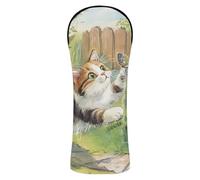 Cat Chasing A Colorful Butterfly Golf Cover Premium Leather Waterproof Headcover with Interchangeable No. Tags for Driver Fairway Hybrid Wood golf accessories