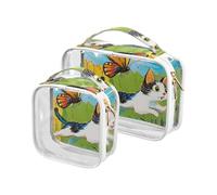 Cat Chasing A Colorful Butterfly Toiletry Bag Hanging TSA Approved Water-Resistant Makeup Travel Bag Shaving Essentials