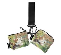 Cat Chasing A Colorful Butterfly Women's Wallets Card Cases Mini Fashion ID Card Holders Protector with Keychain for Work Travel 2 Packs case para tarjetas de credito